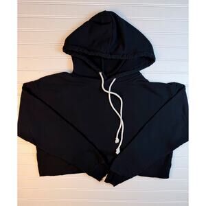 Wild Fable Womens Large Black Cropped Hoodie Sweatshirt Fleece Pullover Casual